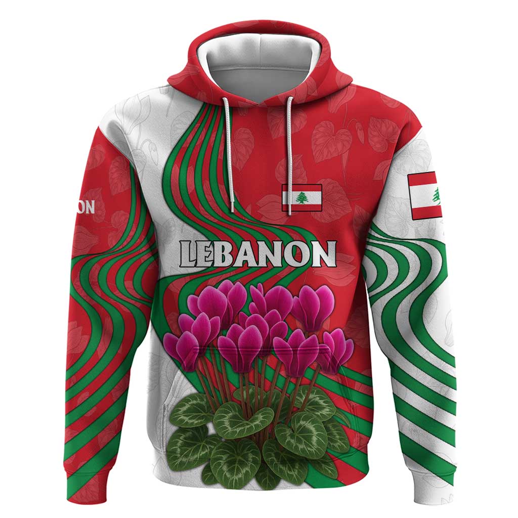 Lebanon Cyclamen Flower Hoodie with Patriotic Colors and Inspirational Quote