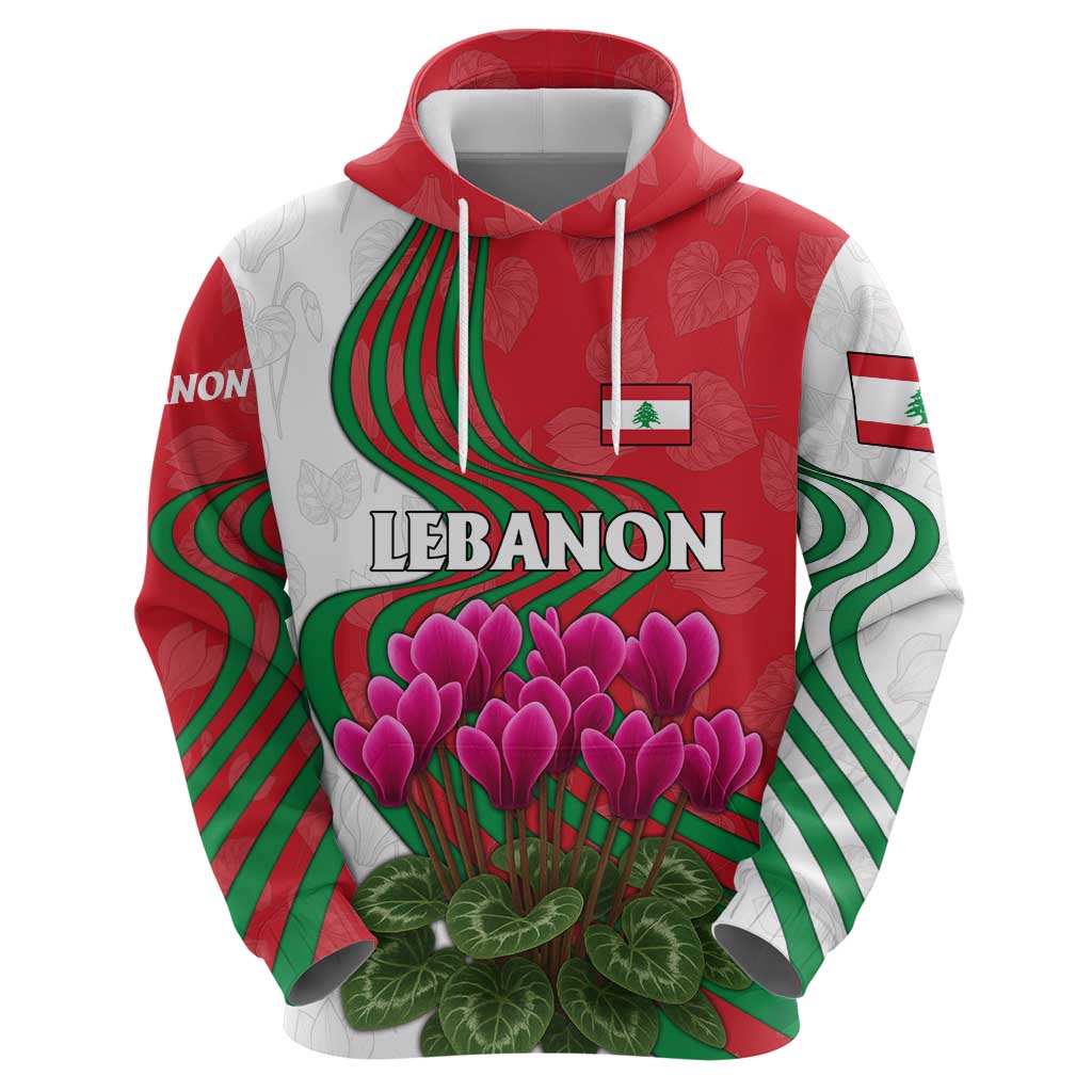Lebanon Cyclamen Flower Hoodie with Patriotic Colors and Inspirational Quote
