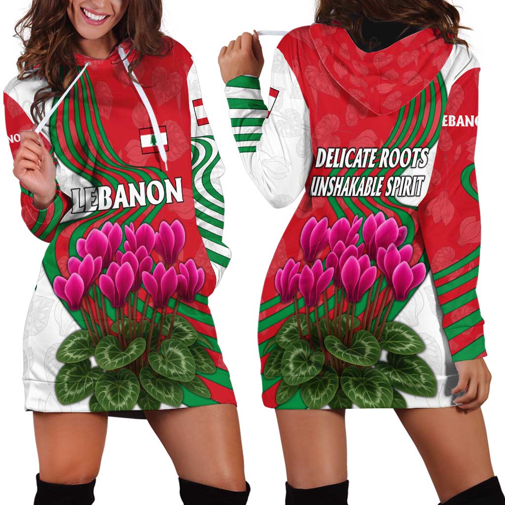 Lebanon Cyclamen Flower Hoodie Dress with Patriotic Colors and Inspirational Quote