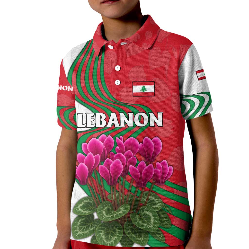 Lebanon Cyclamen Flower Kid Polo Shirt with Patriotic Colors and Inspirational Quote