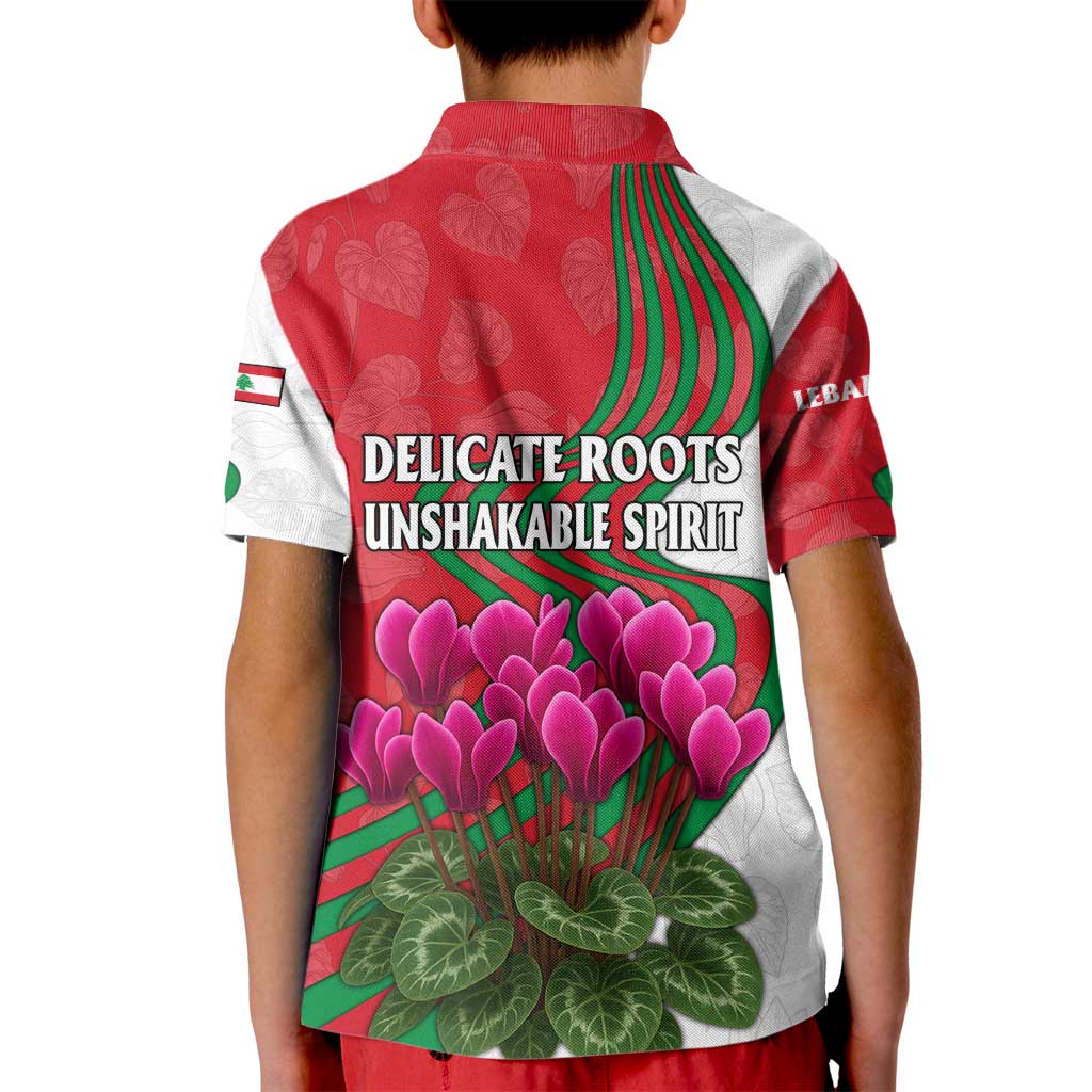 Lebanon Cyclamen Flower Kid Polo Shirt with Patriotic Colors and Inspirational Quote