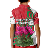 Lebanon Cyclamen Flower Kid Polo Shirt with Patriotic Colors and Inspirational Quote