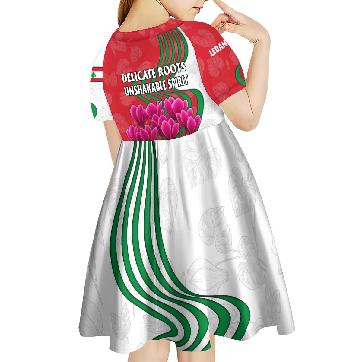 Lebanon Cyclamen Flower Kid Short Sleeve Dress with Patriotic Colors and Inspirational Quote