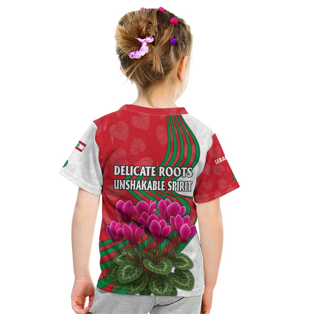 Lebanon Cyclamen Flower Kid T Shirt with Patriotic Colors and Inspirational Quote