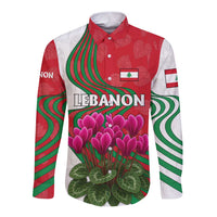 Lebanon Cyclamen Flower Long Sleeve Button Shirt with Patriotic Colors and Inspirational Quote
