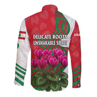 Lebanon Cyclamen Flower Long Sleeve Button Shirt with Patriotic Colors and Inspirational Quote