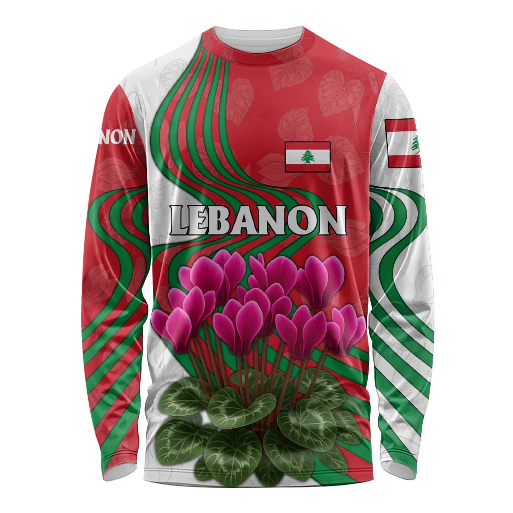Lebanon Cyclamen Flower Long Sleeve Shirt with Patriotic Colors and Inspirational Quote