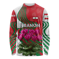 Lebanon Cyclamen Flower Long Sleeve Shirt with Patriotic Colors and Inspirational Quote