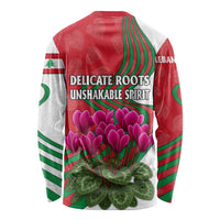 Lebanon Cyclamen Flower Long Sleeve Shirt with Patriotic Colors and Inspirational Quote