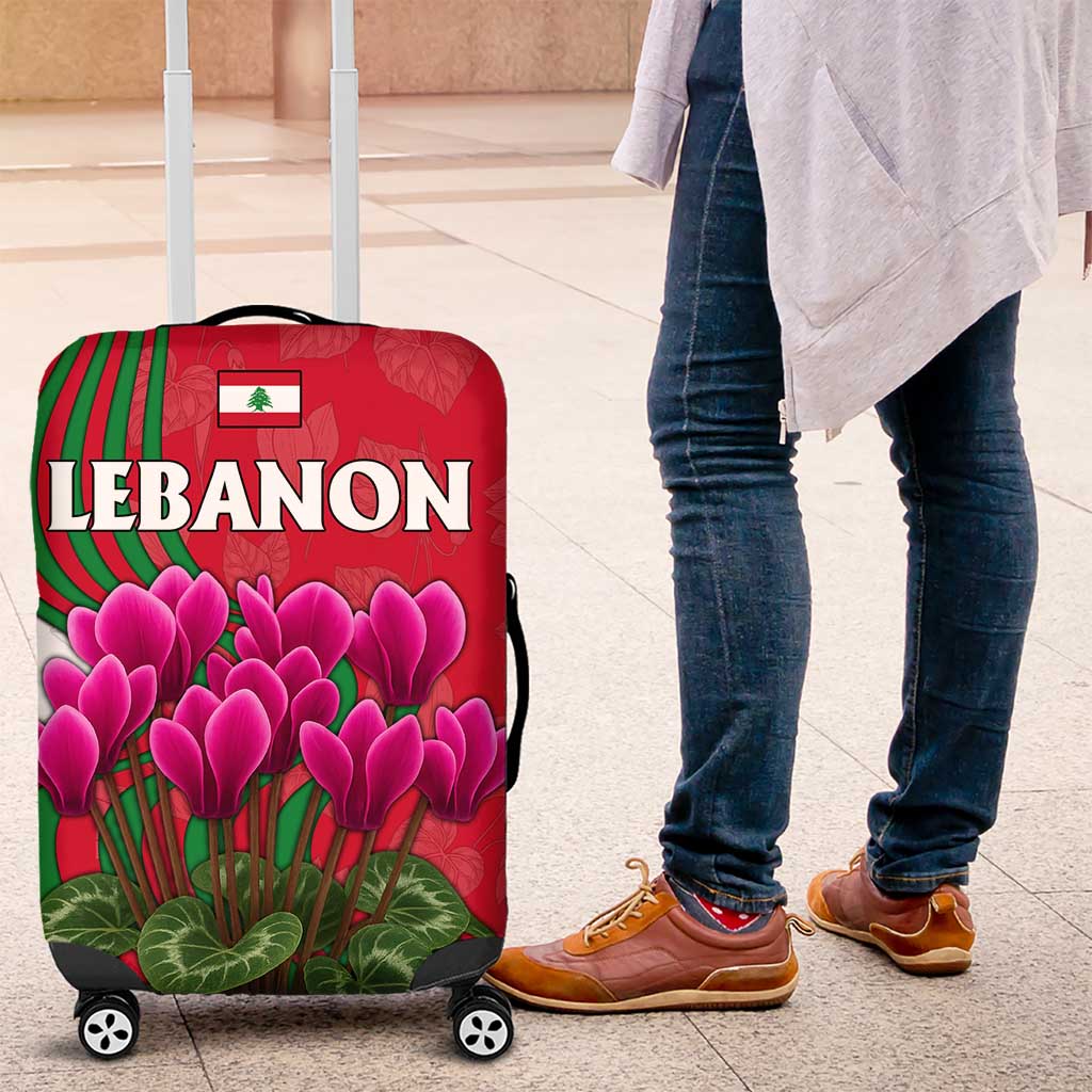 Lebanon Cyclamen Flower Luggage Cover with Patriotic Colors and Inspirational Quote
