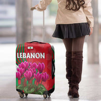 Lebanon Cyclamen Flower Luggage Cover with Patriotic Colors and Inspirational Quote