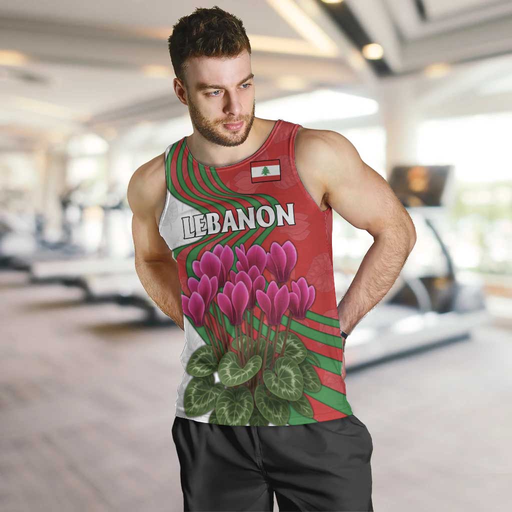 Lebanon Cyclamen Flower Men Tank Top with Patriotic Colors and Inspirational Quote