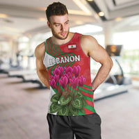 Lebanon Cyclamen Flower Men Tank Top with Patriotic Colors and Inspirational Quote