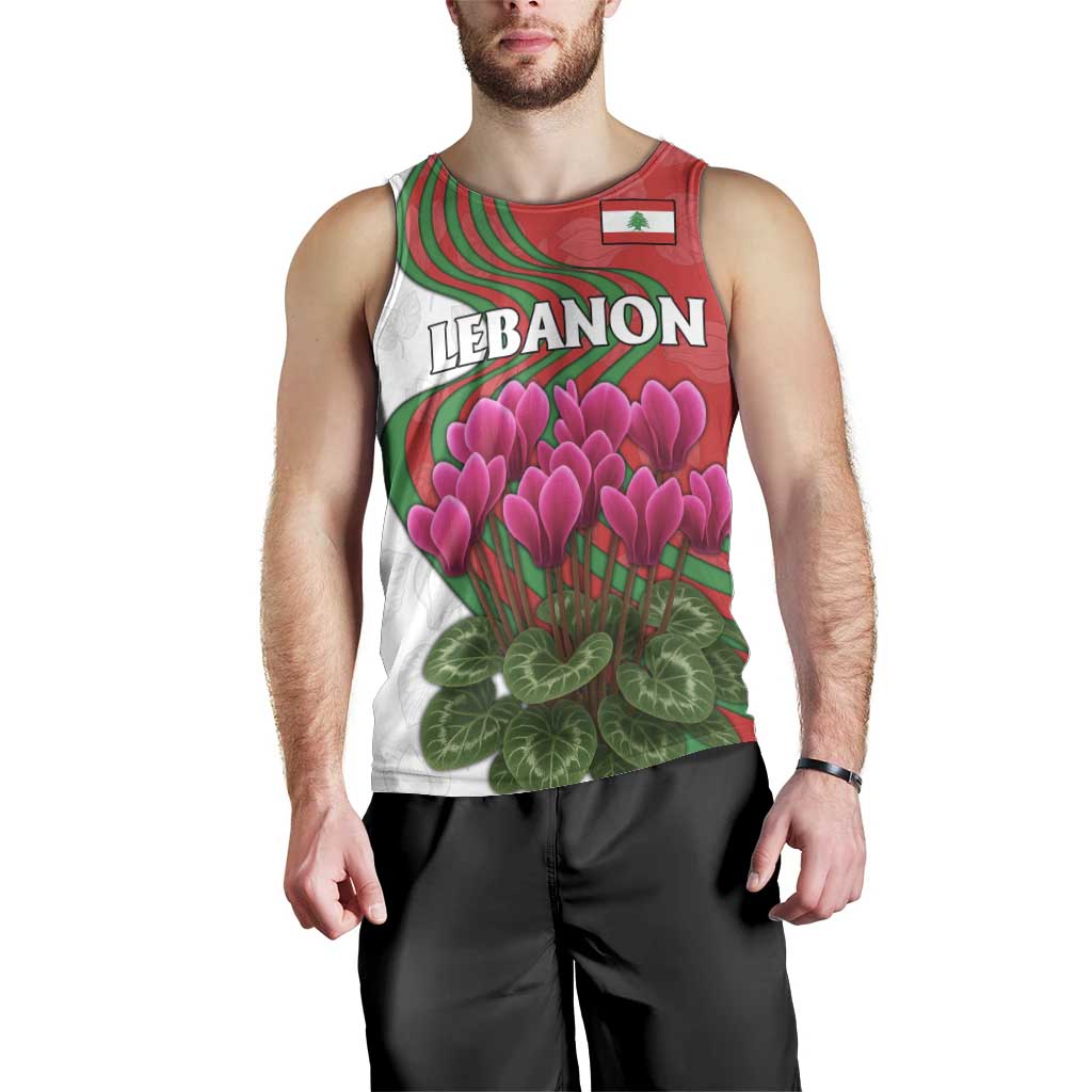 Lebanon Cyclamen Flower Men Tank Top with Patriotic Colors and Inspirational Quote