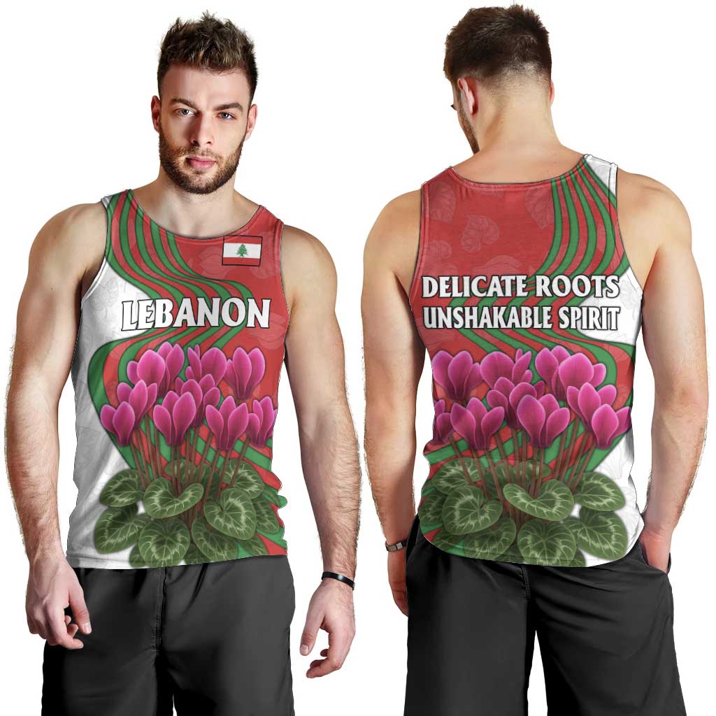 Lebanon Cyclamen Flower Men Tank Top with Patriotic Colors and Inspirational Quote