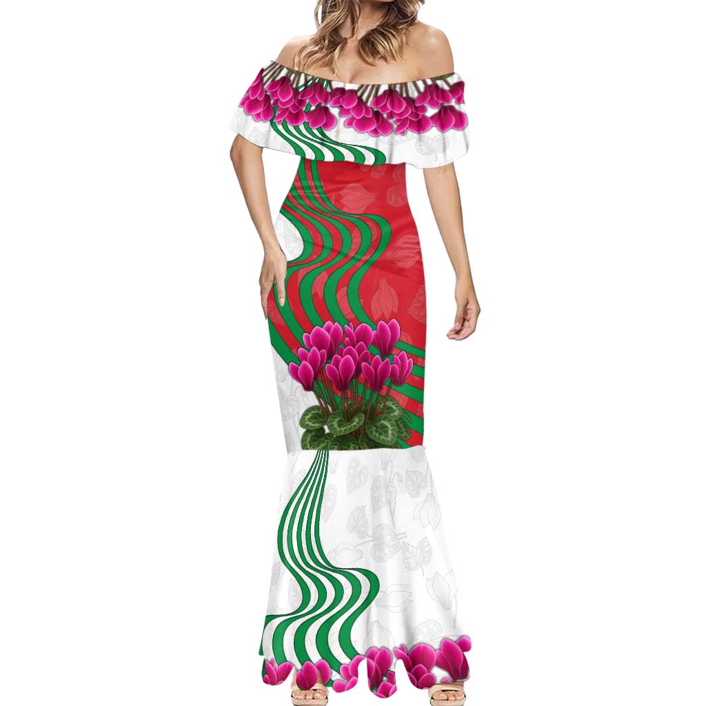 Lebanon Cyclamen Flower Mermaid Dress with Patriotic Colors and Inspirational Quote