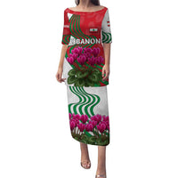 Lebanon Cyclamen Flower Puletasi with Patriotic Colors and Inspirational Quote