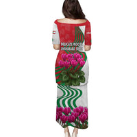 Lebanon Cyclamen Flower Puletasi with Patriotic Colors and Inspirational Quote