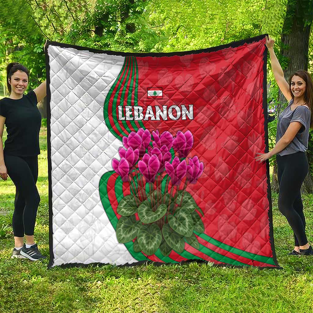 Lebanon Cyclamen Flower Quilt with Patriotic Colors and Inspirational Quote