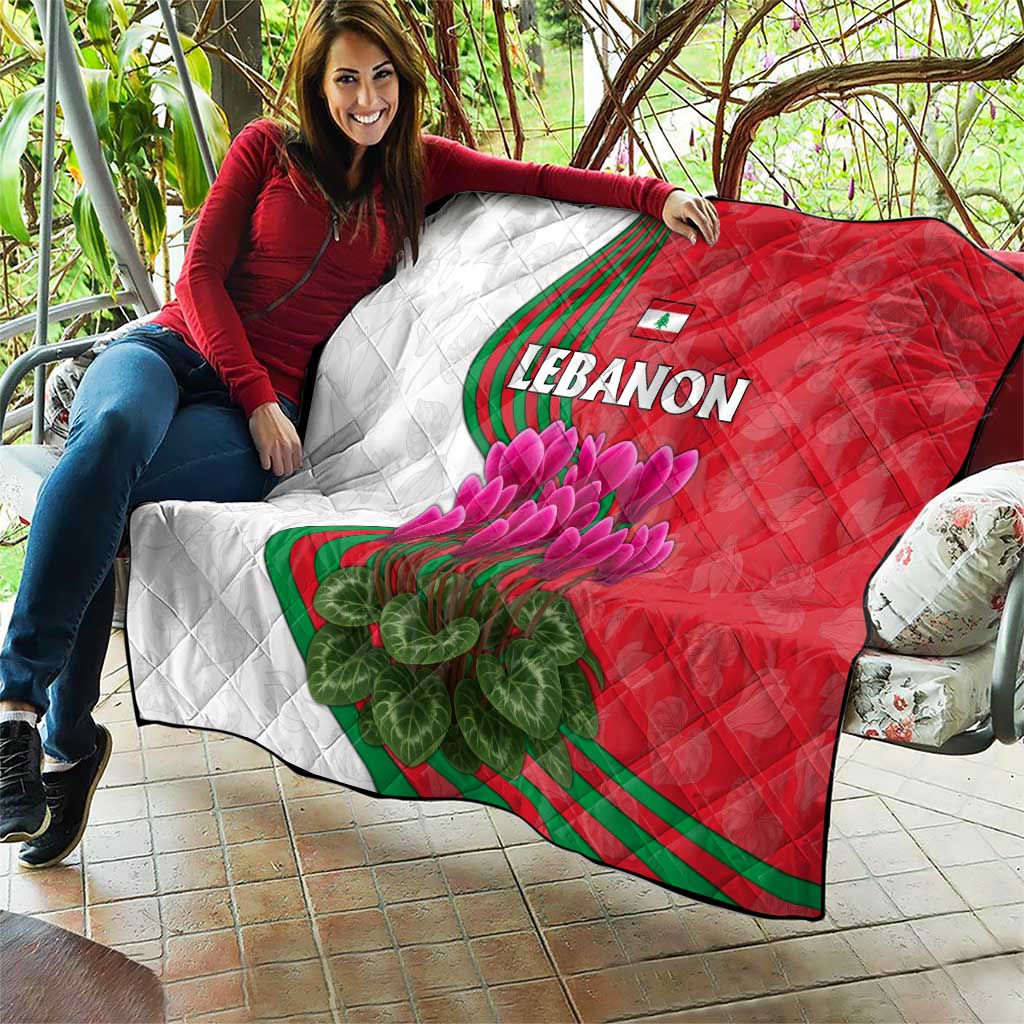 Lebanon Cyclamen Flower Quilt with Patriotic Colors and Inspirational Quote
