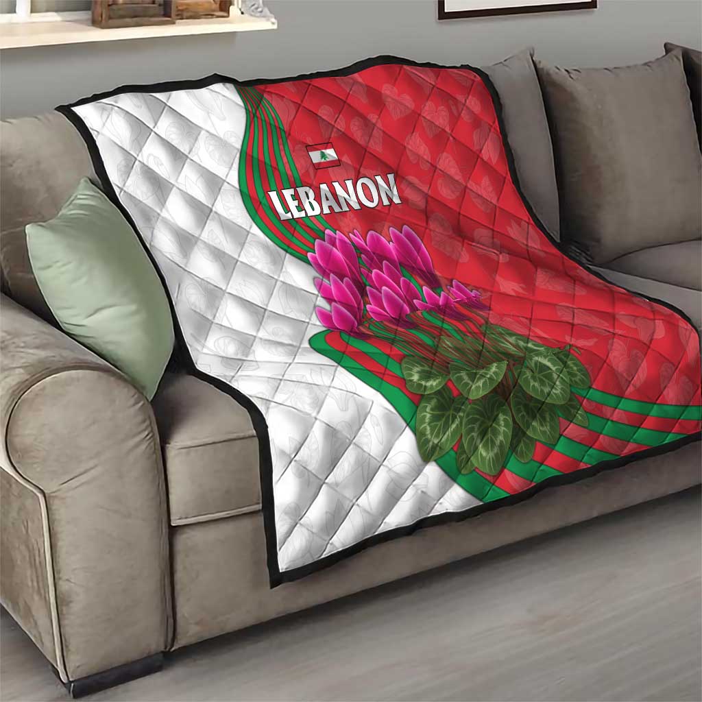 Lebanon Cyclamen Flower Quilt with Patriotic Colors and Inspirational Quote