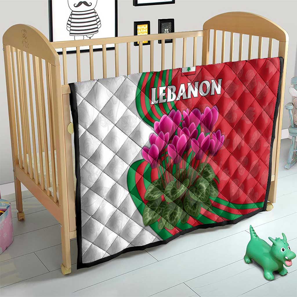 Lebanon Cyclamen Flower Quilt with Patriotic Colors and Inspirational Quote