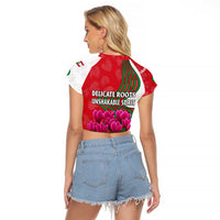 Lebanon Cyclamen Flower Raglan Cropped T Shirt with Patriotic Colors and Inspirational Quote