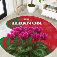 Lebanon Cyclamen Flower Round Carpet with Patriotic Colors and Inspirational Quote