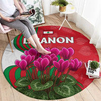 Lebanon Cyclamen Flower Round Carpet with Patriotic Colors and Inspirational Quote
