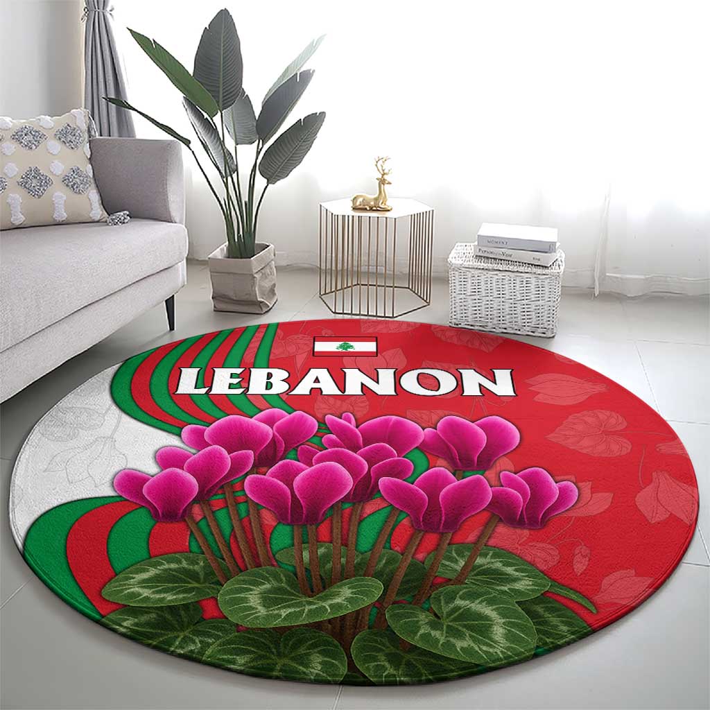 Lebanon Cyclamen Flower Round Carpet with Patriotic Colors and Inspirational Quote