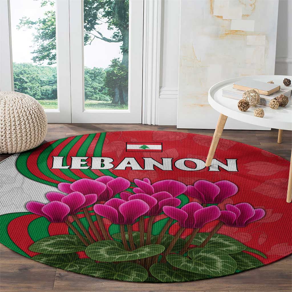 Lebanon Cyclamen Flower Round Carpet with Patriotic Colors and Inspirational Quote