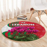 Lebanon Cyclamen Flower Round Carpet with Patriotic Colors and Inspirational Quote