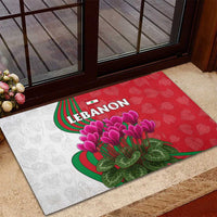 Lebanon Cyclamen Flower Rubber Doormat with Patriotic Colors and Inspirational Quote