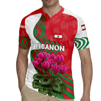 Lebanon Cyclamen Flower Rugby Jersey with Patriotic Colors and Inspirational Quote