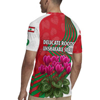 Lebanon Cyclamen Flower Rugby Jersey with Patriotic Colors and Inspirational Quote