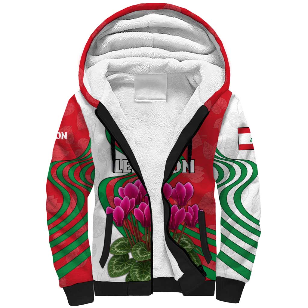 Lebanon Cyclamen Flower Sherpa Hoodie with Patriotic Colors and Inspirational Quote
