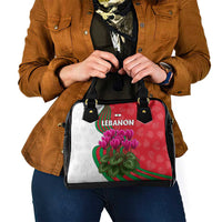 Lebanon Cyclamen Flower Shoulder Handbag with Patriotic Colors and Inspirational Quote
