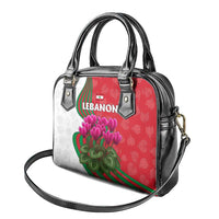 Lebanon Cyclamen Flower Shoulder Handbag with Patriotic Colors and Inspirational Quote