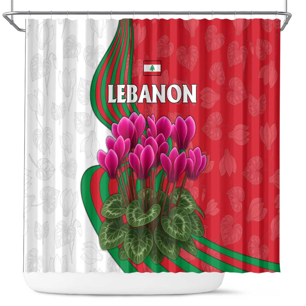 Lebanon Cyclamen Flower Shower Curtain with Patriotic Colors and Inspirational Quote