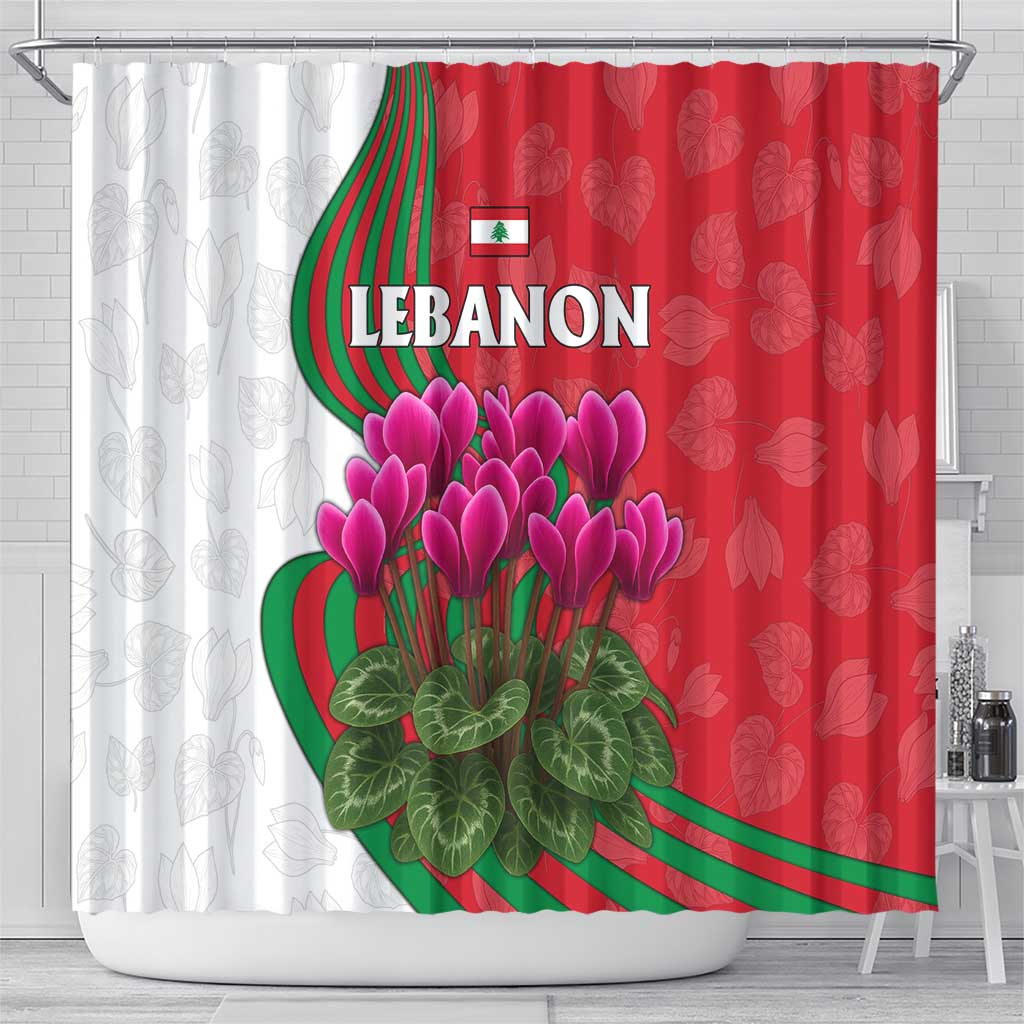 Lebanon Cyclamen Flower Shower Curtain with Patriotic Colors and Inspirational Quote