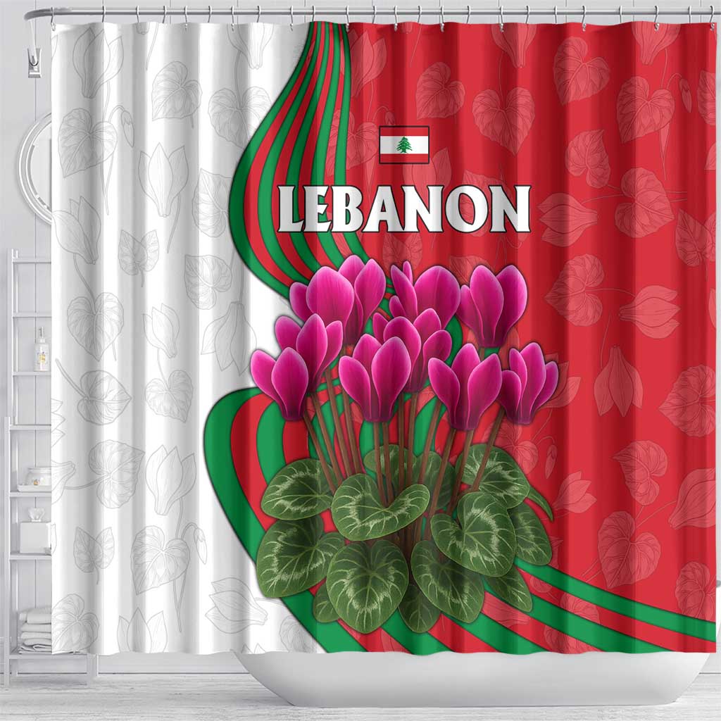 Lebanon Cyclamen Flower Shower Curtain with Patriotic Colors and Inspirational Quote