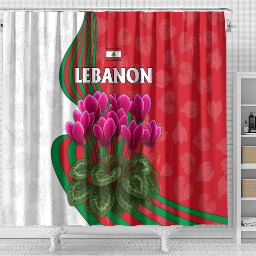 Lebanon Cyclamen Flower Shower Curtain with Patriotic Colors and Inspirational Quote