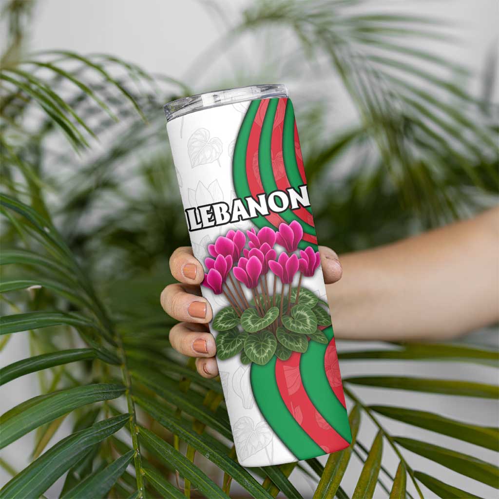 Lebanon Cyclamen Flower Skinny Tumbler with Patriotic Colors and Inspirational Quote