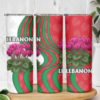 Lebanon Cyclamen Flower Skinny Tumbler with Patriotic Colors and Inspirational Quote