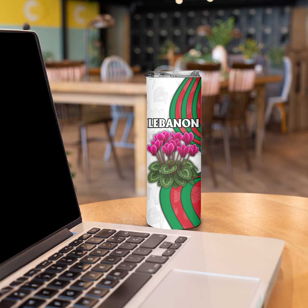 Lebanon Cyclamen Flower Skinny Tumbler with Patriotic Colors and Inspirational Quote