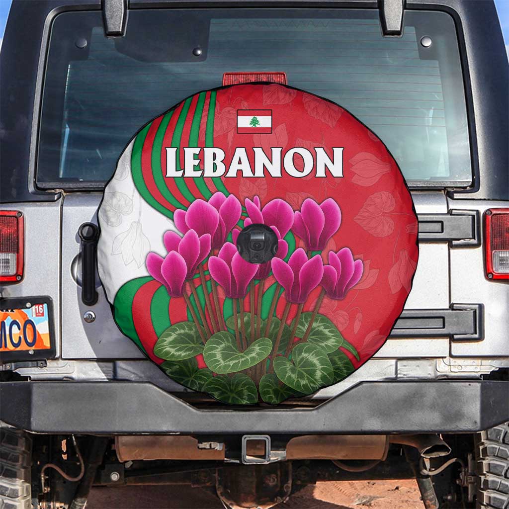 Lebanon Cyclamen Flower Spare Tire Cover with Patriotic Colors and Inspirational Quote