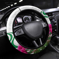 Lebanon Cyclamen Flower Steering Wheel Cover with Patriotic Colors and Inspirational Quote