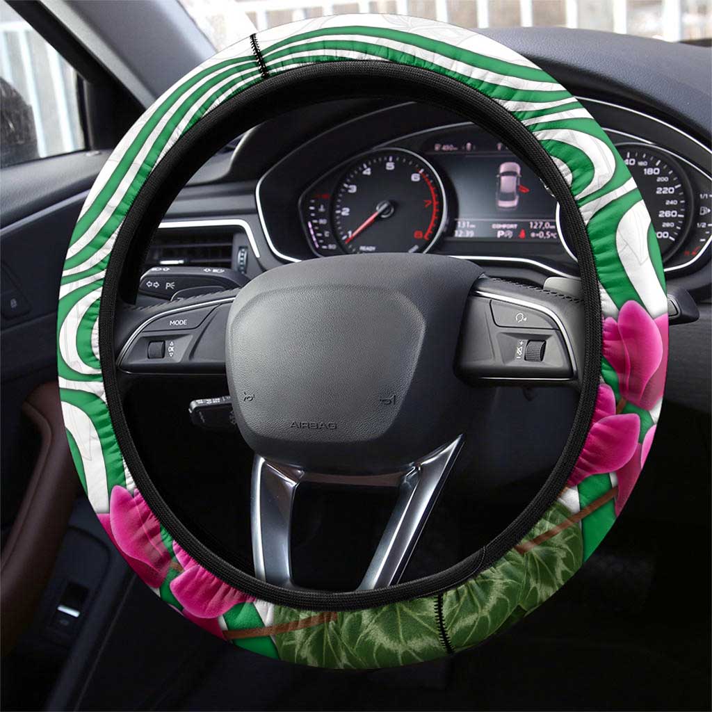 Lebanon Cyclamen Flower Steering Wheel Cover with Patriotic Colors and Inspirational Quote