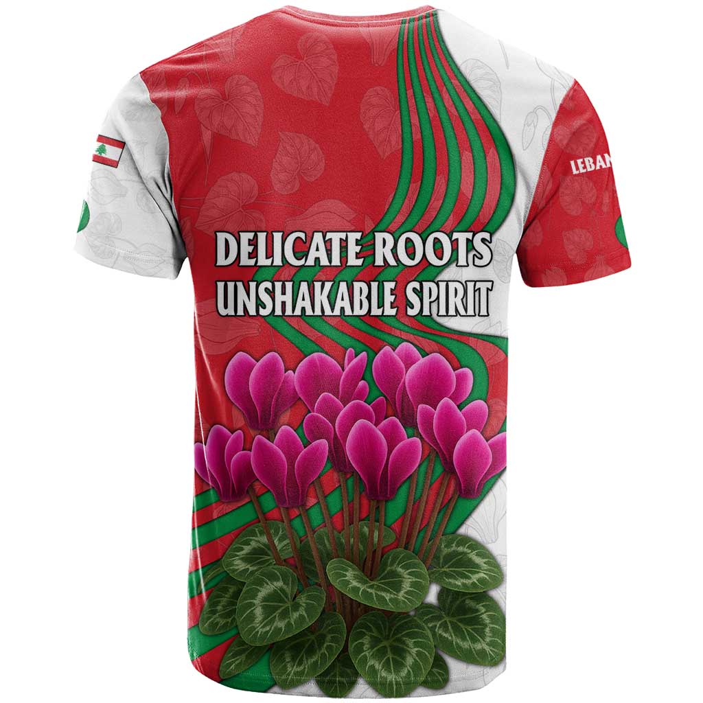 Lebanon Cyclamen Flower T Shirt with Patriotic Colors and Inspirational Quote