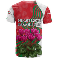 Lebanon Cyclamen Flower T Shirt with Patriotic Colors and Inspirational Quote